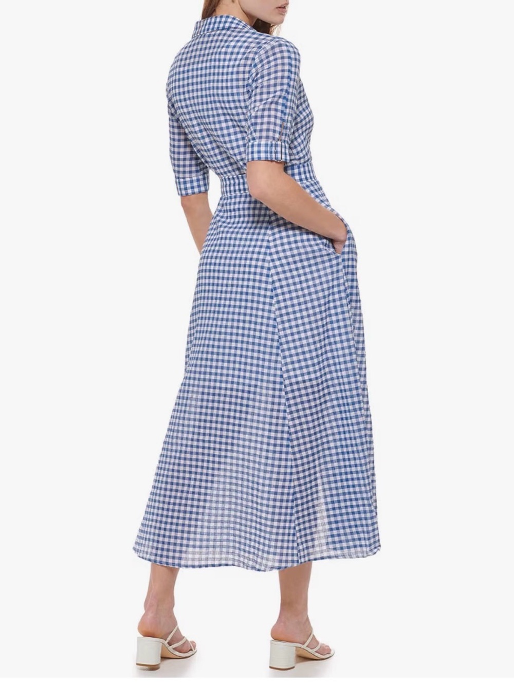 Calvin Klein Blue White Gingham Maxi Button sShirt Dress with Tie Waist Size 8 - Picture 3 of 16